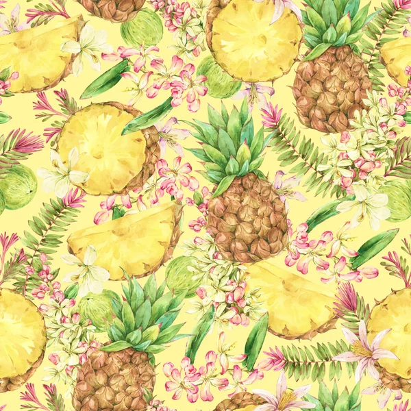 Suluboya Klasik Tropikal Yaz Meyvesi Kusursuz Desen Ananas — Stok fotoğraf