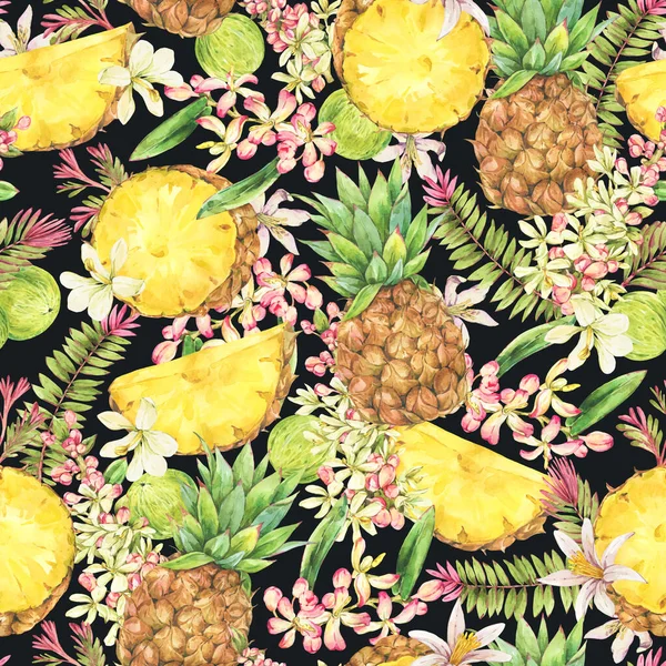 Akwarela Vintage Tropikalny Letni Owoc Bezszwowy Wzór Ananas — Zdjęcie stockowe