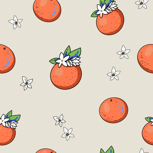 Летний Сад Апельсиновые Фрукты Бесшовный Узор Цветами Смелые Современные Яркие — стоковое фото