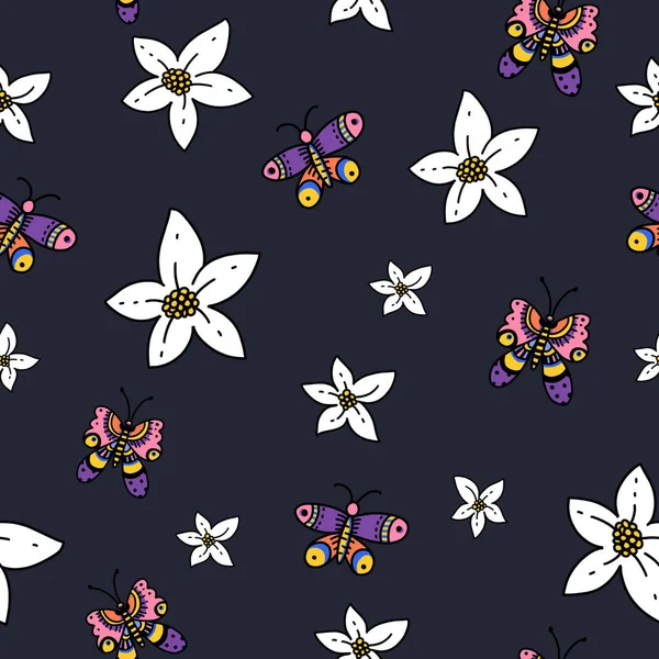 Cartoon Summer Flowers Seamless Pattern Flowers Bold Modern Blooming Floral — Stock Photo, Image