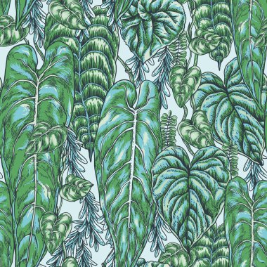 Nötr vektör vintage yeşil yapraklar pürüzsüz desen, modern koyu botanik duvar kağıdı