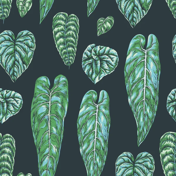 Neutral Vector Vintage Green Leaves Seamless Pattern Modern Dark Botanica — Stock Vector