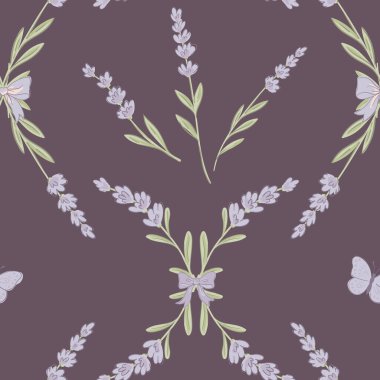 Vector vintage çiçekli sade desen, cottagecore nötr lavanta renkleri botanik illüstrasyon