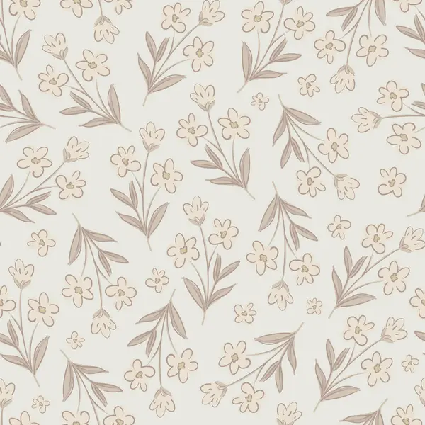 Vector ditsy, şirin, kır çiçekleri, pürüzsüz desenler, küçük, nötr renkler, bej rengi çiçekler.