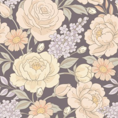 Vector vintage çiçeksiz desen, cottagecore nötr renk desenleri botanik çizimler