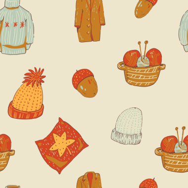 Samimi sonbahar vektör çizimi, elle çizilmiş sıcak mevsimlik nesneler toprak tonunda