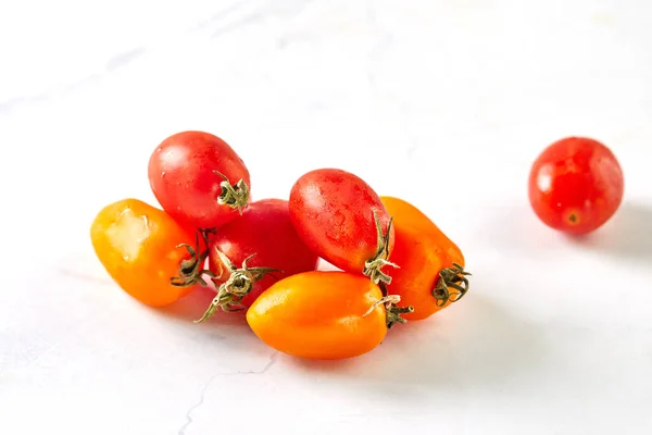 Cherry Tomatoes White Marble Ready Cook Eat — Stock Photo, Image