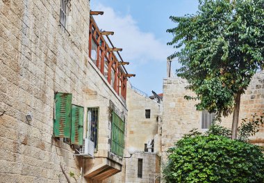 Yahudi Mahallesi, Jerusalem eski dar sokakta. İsrail. Eski renk görüntü stili fotoğraf.