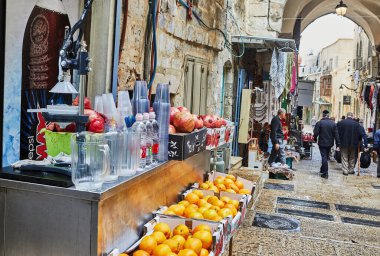 Jerusalem, Israel - November 15, 2022: Arab Bazaar in the Old City of Jerusalem.