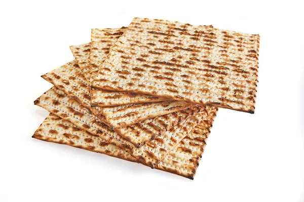 Pessach Feier Konzept Jüdischer Feiertag Pessach Gestapelte Matzah Isoliert Auf — Stockfoto