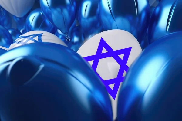 以色列独立日 蓝白两色旗帜 与Magen David的球 — 图库照片