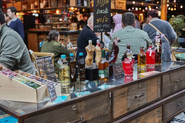 stock image Tel Aviv, Israel - February 22, 2023: Food shops, restaurants, cafes and grocery stores at Organic Sarona Market, modern food market in Tel Aviv - Jaffa, Israel.