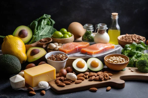 Keto diyeti, diyet için uygun ürünler masada..