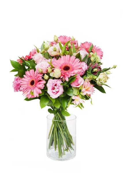 Beautiful Huge Bouquet Pink Gerberas Lisianthus Vase White Background Royalty Free Stock Images