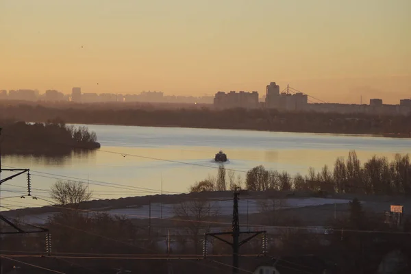 Salida Del Sol Puesta Del Sol Sobre Ciudad Kiev Vyshhorod —  Fotos de Stock