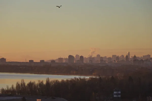Sunrise Sunset City Kyiv Vyshhorod Ukraine Bend Dnipro River Reflects — Stock Photo, Image