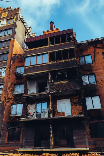 Zerstörte Wohngebäude Von Zivilisten Aufgrund Des Russischen Krieges Gegen Die — Stockfoto
