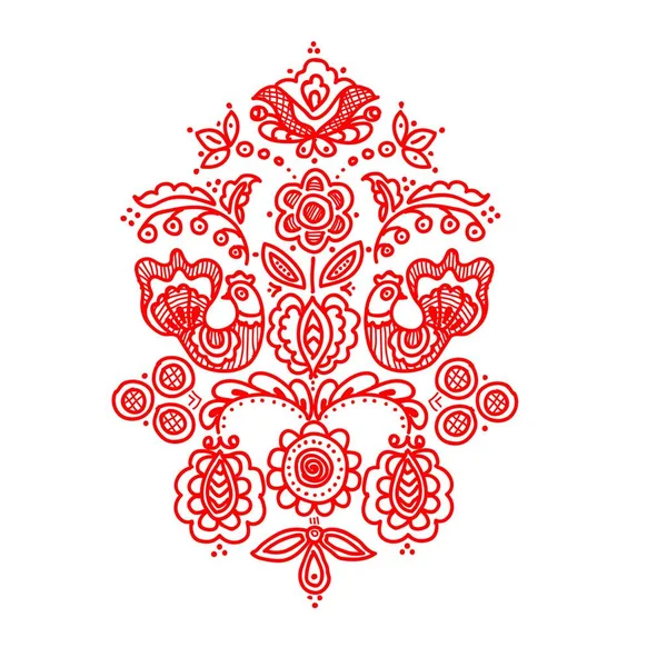 乌克兰民间传统绣花树风格矢量模型的设计 用元素 叶子和鸟把花画好 信仰的象征 — 图库矢量图片