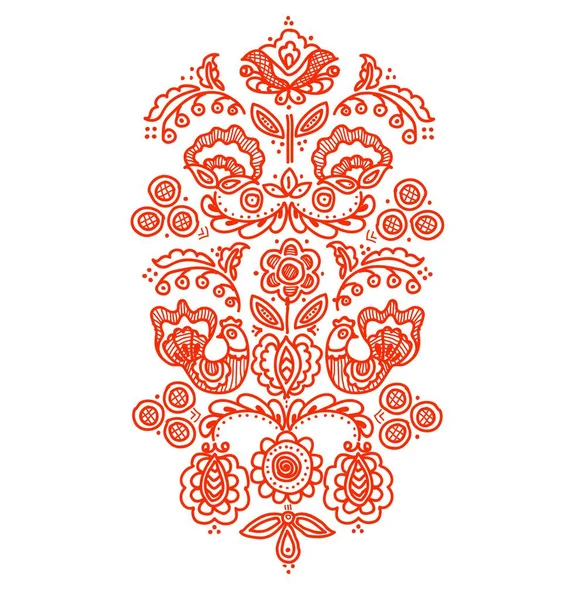 乌克兰民间传统绣花树风格矢量模型的设计 用元素 叶子和鸟把花画好 信仰的象征 — 图库矢量图片