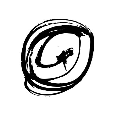 Vektör Fırça Vuruşu. Grunge mürekkep kalemi. Sıkıntılı tüy kalem. Siyah daire, modern desenli kalem darbesi. Keskin bir tüy tarafından mürekkeple çizilmiş kıvrımlar.