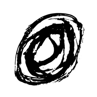 Vektör Fırça Vuruşu. Grunge mürekkep kalemi. Sıkıntılı tüy kalem. Siyah daire, modern desenli kalem darbesi. Keskin bir tüy tarafından mürekkeple çizilmiş kıvrımlar.