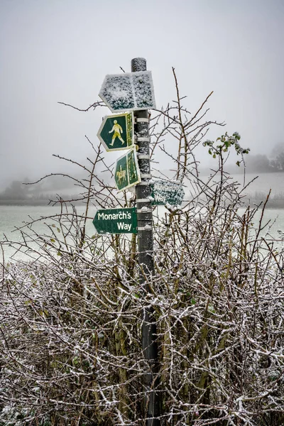 Footpath sign, Cotswolds in the winter, Gloucestershire, United Kingdom