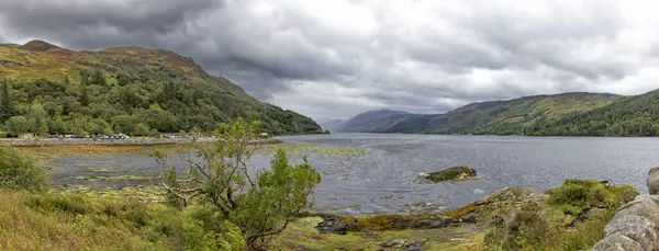 stock image Panoramic view down Loch Duich from Eilean Donan island, part of  the Kintail National Scenic Area. Highlands, Scotland, United Kingdom