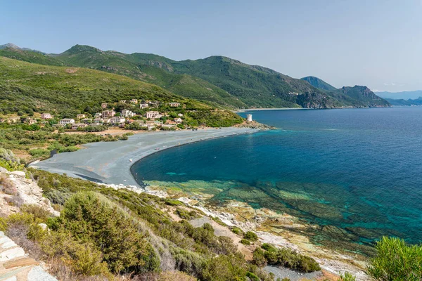 Panoramiczny Widok Wioskę Albo Cape Corse Niedaleko Ogliastro Korsyka Północna — Zdjęcie stockowe