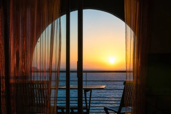 Puesta Sol Escenográfica Sobre Mar Desde Balcón Ile Rousse Isola —  Fotos de Stock