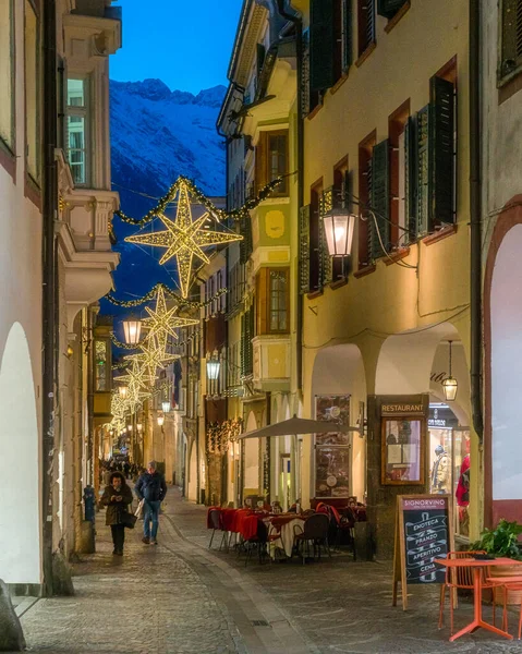 Красивый Город Мерано Вечером Время Рождества Трентино Альто Аччо Северная — стоковое фото