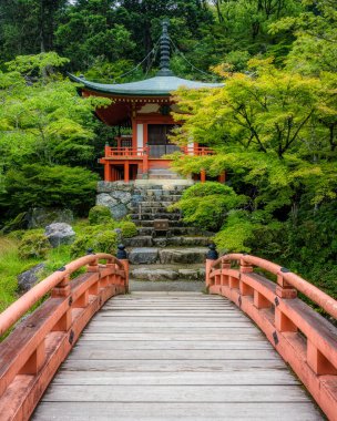 Güzel Daigo-ji Tapınağı ve onun yaz mevsiminde bahçesi. Kyoto, Japonya.