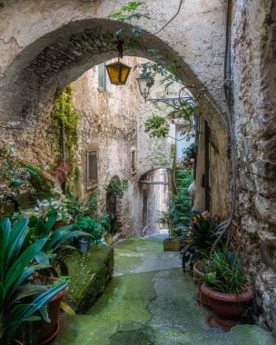 Maranola 'da manzara, Gaeta körfezine bakan küçük bir köy, Latin, Lazio, orta İtalya.