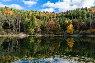 Percile 'deki Lagustelli (küçük göller) manzaralı sonbahar manzarası. Roma Eyaleti, Lazio, İtalya.