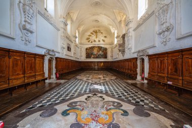 Muhteşem Certosa di Padula, manastır kompleksi ve Salerno, Campania, İtalya 'daki Unesco dünya mirası bölgesi..