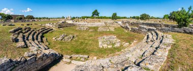 The majestic archeological site of Paestum, in the Province of Salerno, Campania, Italy. clipart