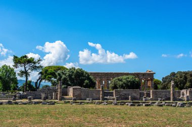 The majestic archeological site of Paestum, in the Province of Salerno, Campania, Italy. clipart