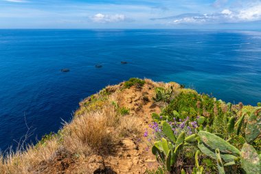 Miradouro de Sao Sebastiao 'dan manzaralı bir yaz sabahı, Madeira Adası, Portekiz.