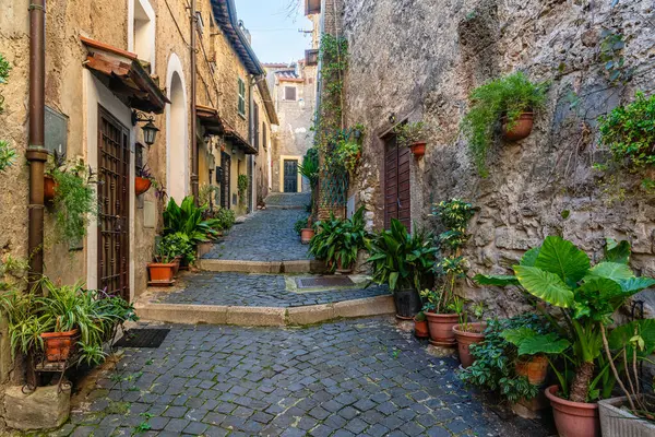 Güneşli bir öğleden sonra Roma ilinin Torrita Tiberina köyünde manzara, Lazio, İtalya.