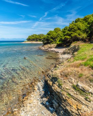 Cilento bölgesindeki Castellabate yakınlarındaki Punta Licosa 'da güzel bir Akdeniz manzarası. Salerno ili, Campania, İtalya.