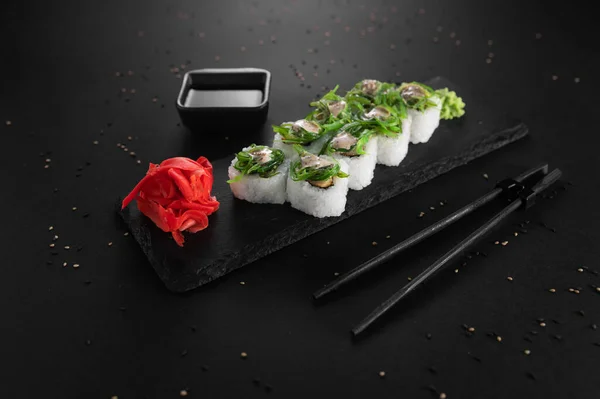 Sushi Green Algae Food Sticks Top Blowing — Stock Photo, Image