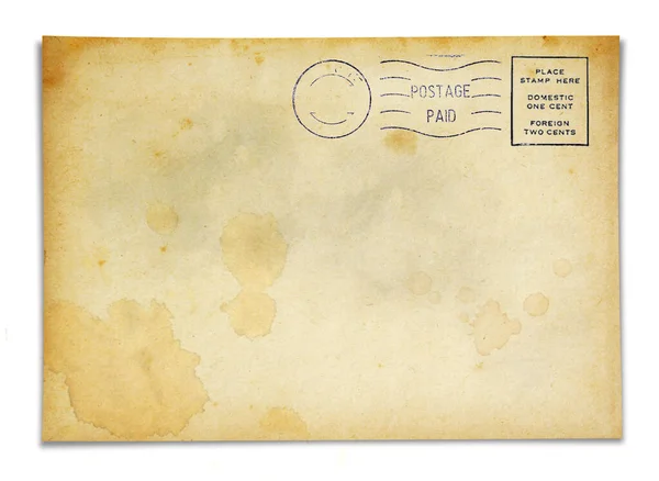 Tył Starej Pocztówki Brudną Plamą — Zdjęcie stockowe