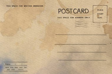 Kirli lekeli eski kartpostalın arkası