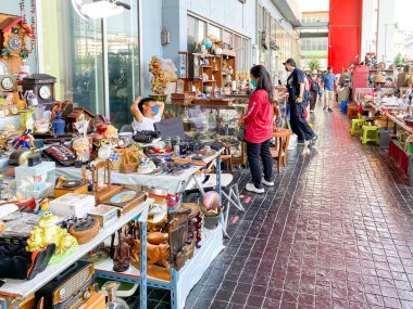 Bangkok Thailand - 15 Jan 2023: Many  second hand shop old vintage objects and furniture for sale in the Chatuchak weekend market