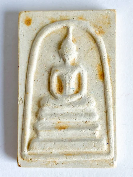 Thai Gamla Buddha Amulett Vit Bakgrund — Stockfoto