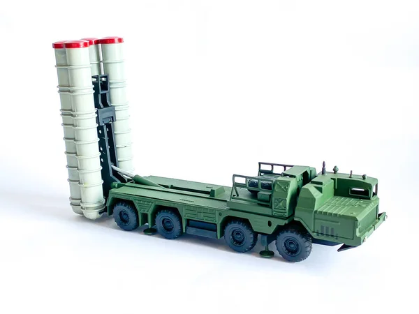 stock image Russia anti aircraft missile model toy on white background