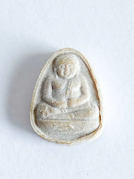 Thai Old Buddha Amulet White Background — стокове фото