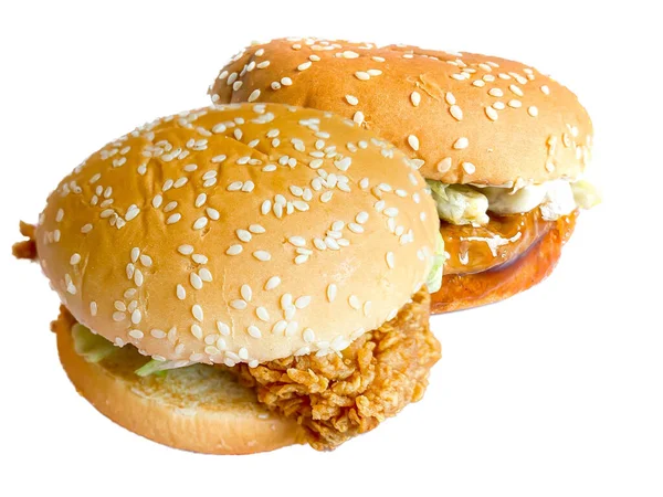 Varkenshamburger Klaar Eten Witte Achtergrond — Stockfoto