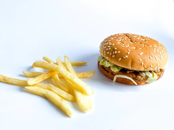 Hamburger Maiale Pronto Mangiare Sfondo Bianco — Foto Stock