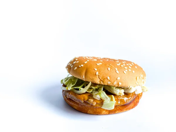 Hambúrguer Porco Pronto Para Comer Fundo Branco — Fotografia de Stock