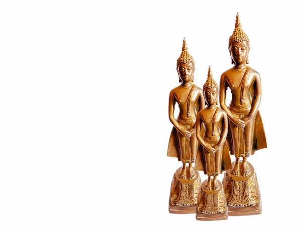 Golden Buddha Staty Isolera Vit Bakgrund Och Utrymme För Text — Stockfoto